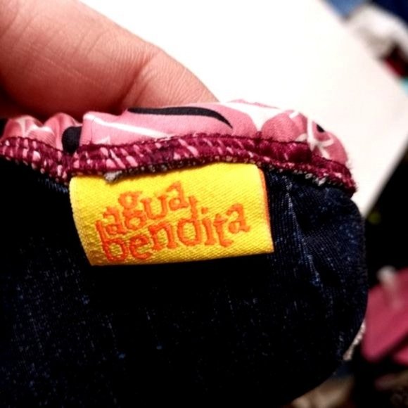 Agua Bendita, Itsy Bitsy Teeny Weeny Maroon & White Bandana String Bikini Top S - Picture 3 of 7